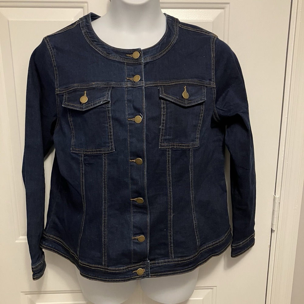 Agnes Orinda Size 2X Plus Denim Jacket Women's Dark Wash Blue Casual‎